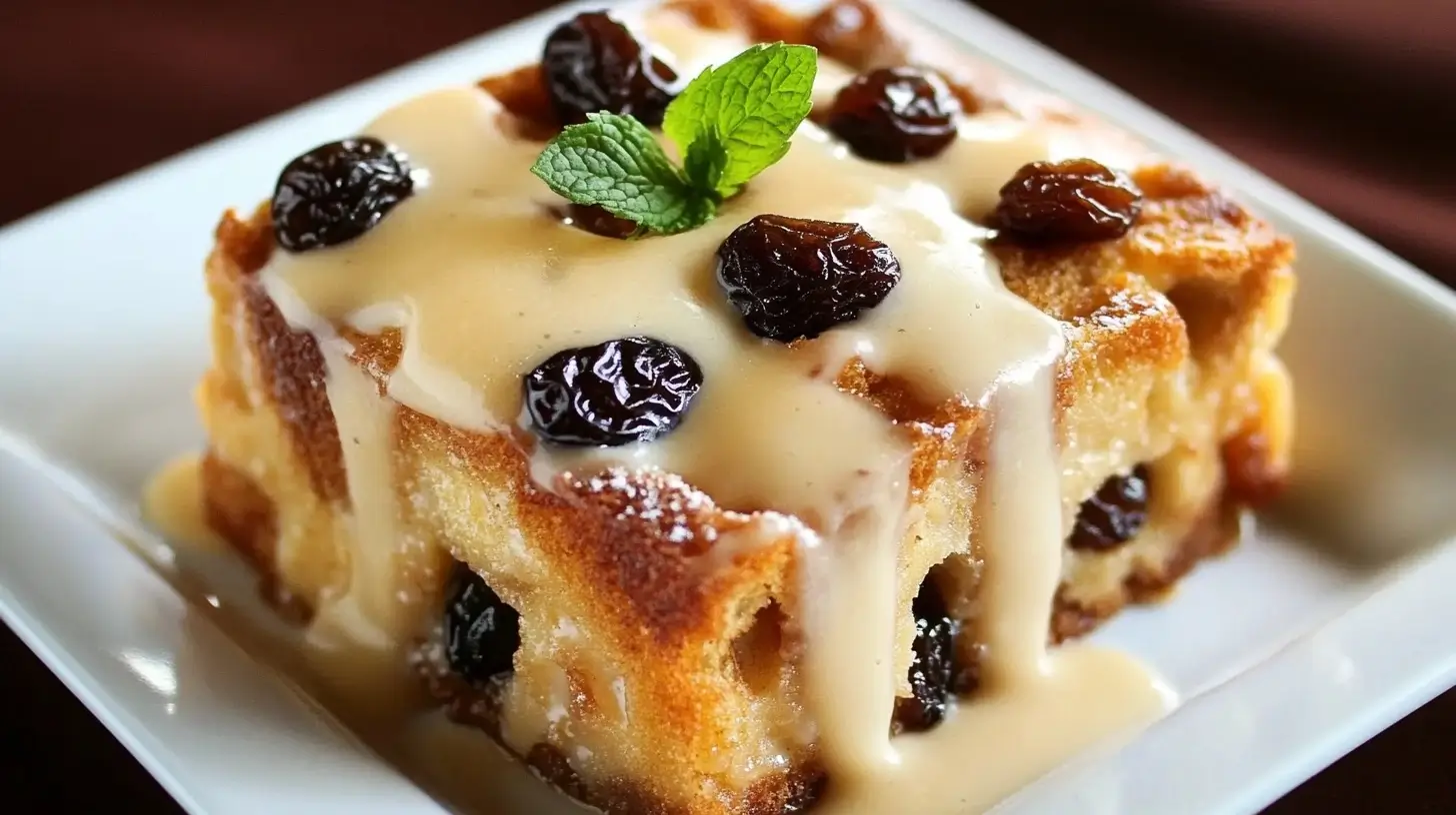 bread pudding with vanilla sauce