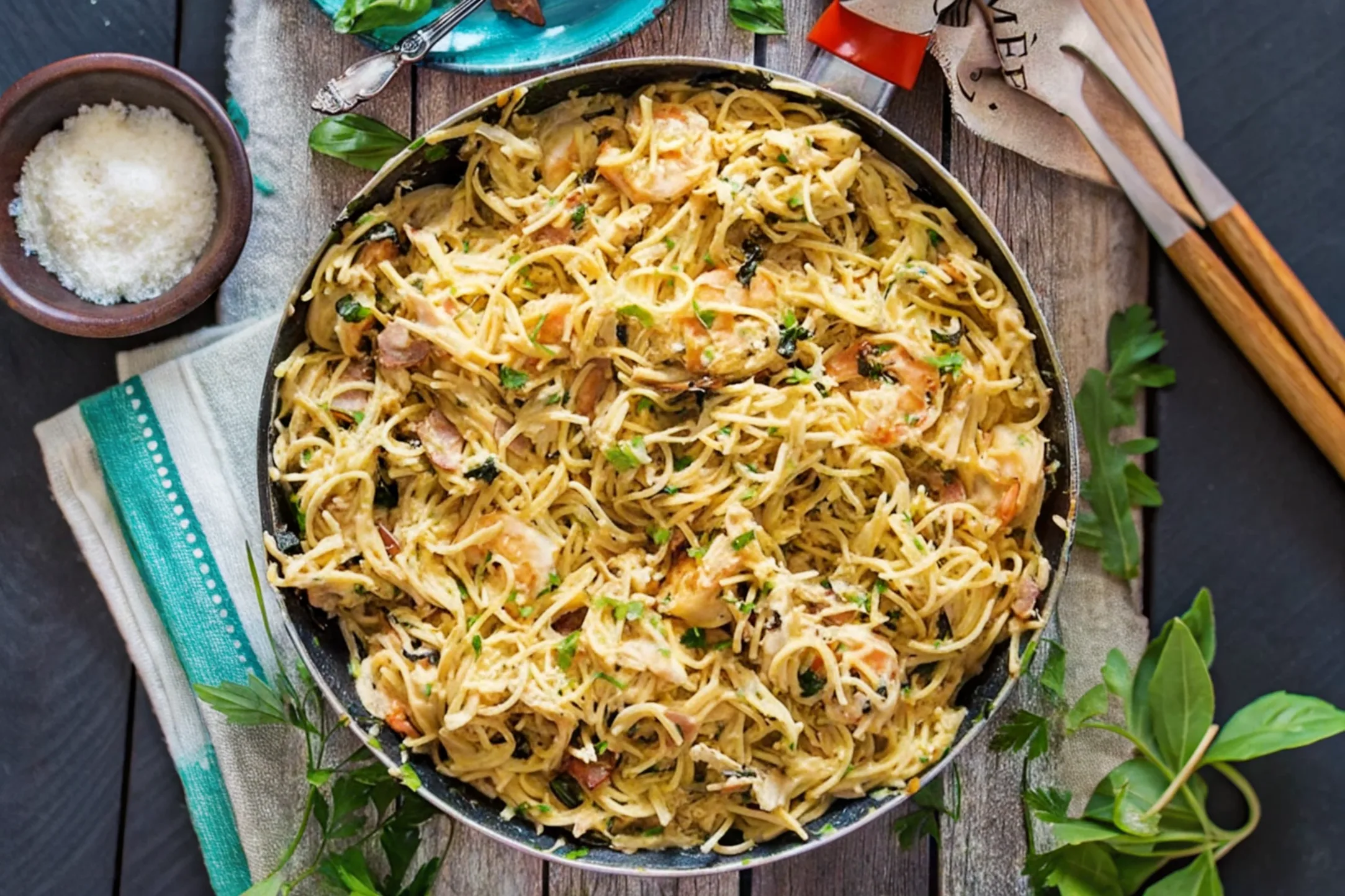 Chicken and Shrimp Carbonara